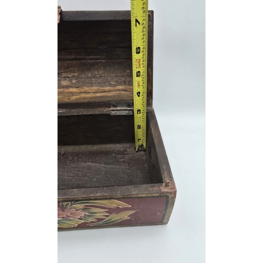 Vintage Hand Painted Wooden Floral Trinket Box 10" Long \ Cottage - Picture 9 of 13